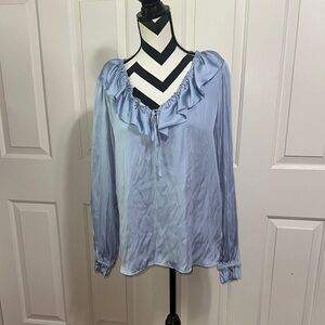 PAIGE Blue Ruffled Long Sleeve Blouse